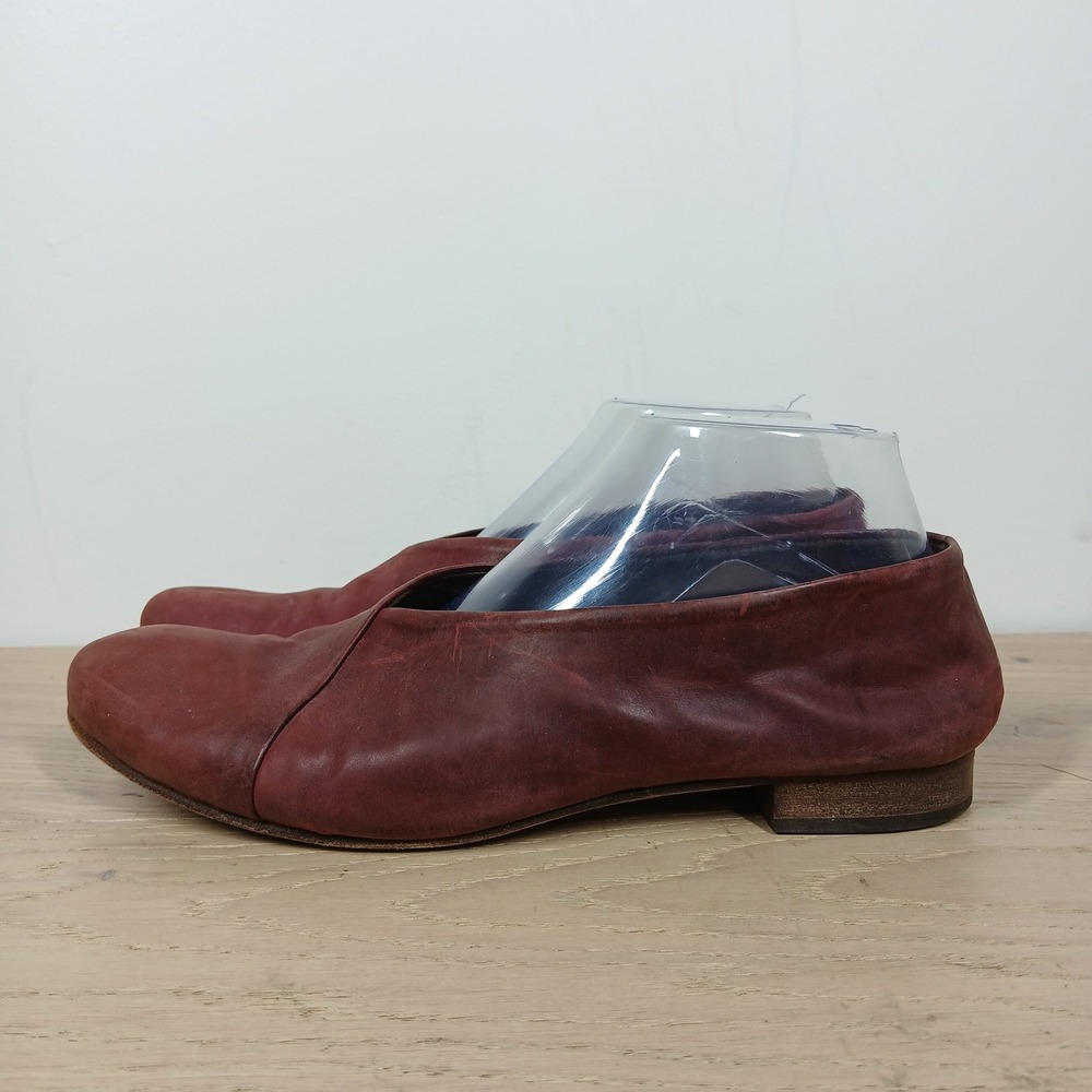 Coclico Flats Womens 9 Burgundy Leather Asymmetrical Slip On Ballet Artisan
